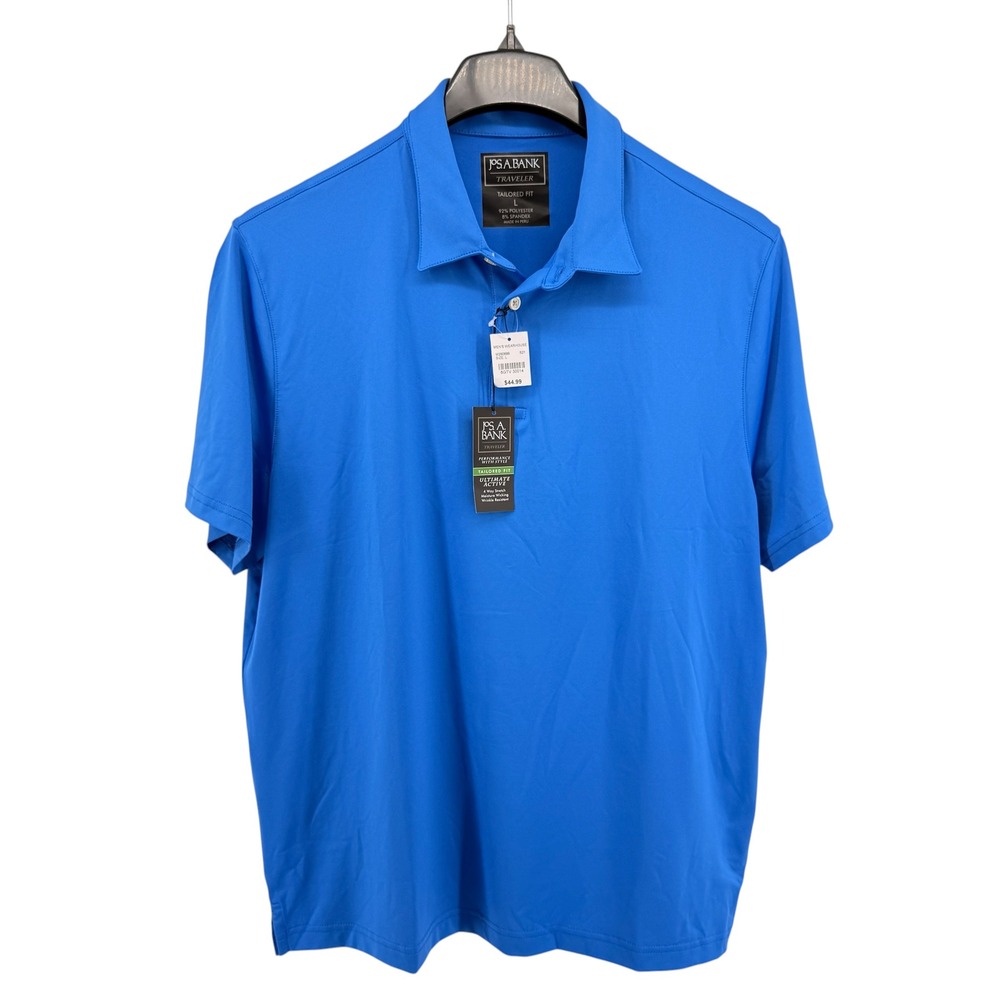 NEW Jos. A. Bank Polo Shirt Men Large Blue Traveler Tailored Fit Ultimate Active
